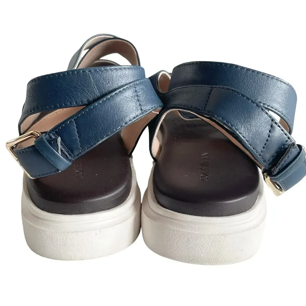 Cole Haan GrandPro Rally Castine Platform Sandal Blue Soze 6.5B‎ Strappy Leather